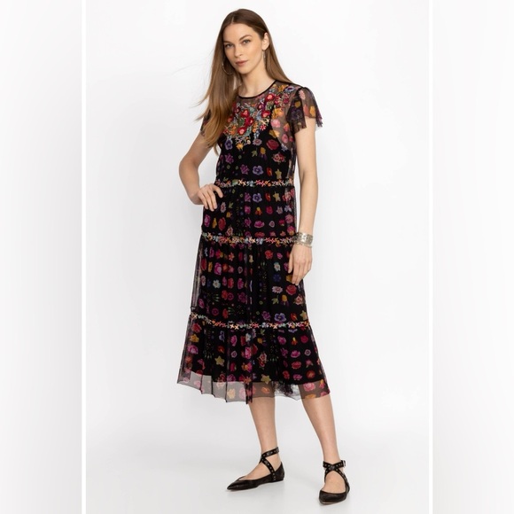 Johnny Was Black Floral Bohemian Dress Size Small - Picture 4 of 10